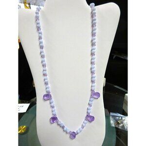 Natural Amethyst & Blue Lace Agate Bead Necklace 14k Gold Clasp 36"